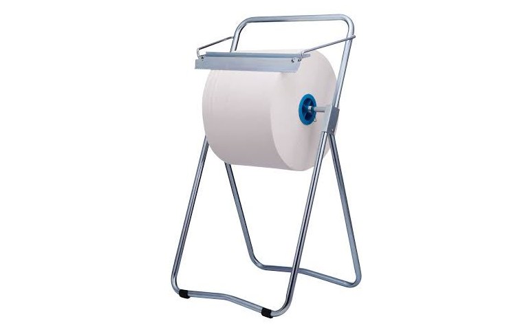 Commercial jumbo paper towel roll on floor-stand dispenser